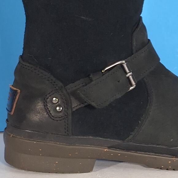 UGG Womens Thomsen sz 7/8 Black Tall Boots Moto Waterproof Suede Leather - Picture 7 of 14